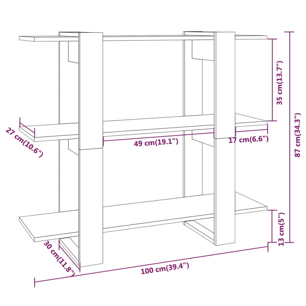 vidaXL Bibliotecă/Separator cameră, gri sonoma, 100x30x87 cm vidaXL Bibliotecă/Separator cameră, gri sonoma, 100x30x87 cm