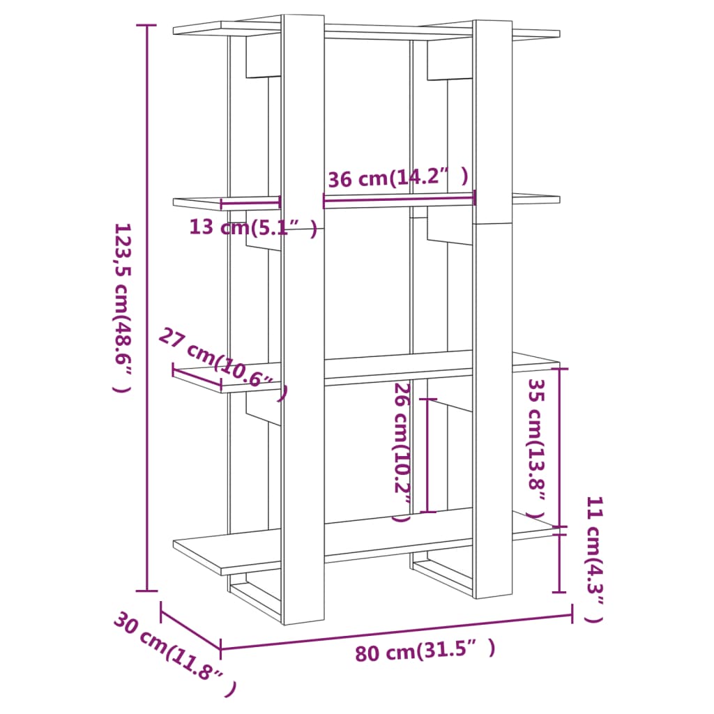 vidaXL Dulap de cărți/Separator de cameră gri sonoma 80x30x123,5 cm vidaXL Dulap de cărți/Separator de cameră gri sonoma 80x30x123,5 cm