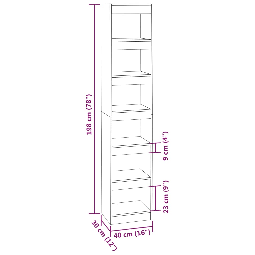 vidaXL Bibliotecă/Separator cameră, sonoma gri, 40x30x198 cm vidaXL Bibliotecă/Separator cameră, sonoma gri, 40x30x198 cm