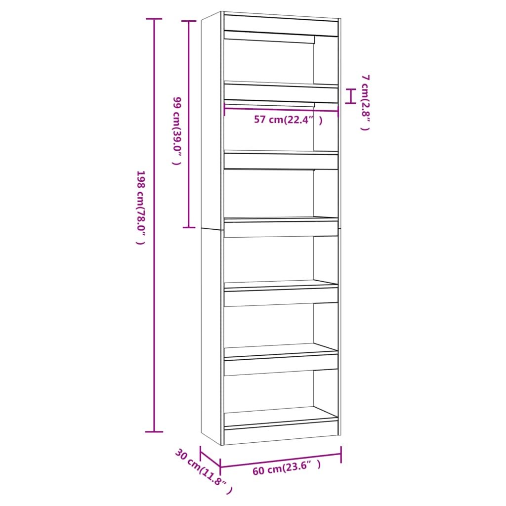 vidaXL Bibliotecă/Separator cameră, gri sonoma, 60x30x198 cm vidaXL Bibliotecă/Separator cameră, gri sonoma, 60x30x198 cm