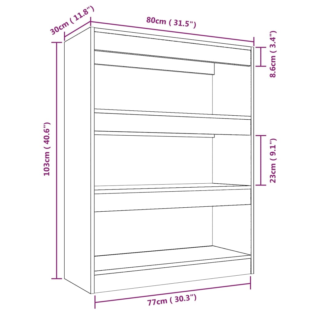 vidaXL Bibliotecă/Separator cameră, stejar, 80x30x103cm lemn compozit vidaXL Bibliotecă/Separator cameră, stejar, 80x30x103cm lemn compozit