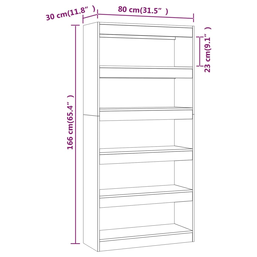 vidaXL Bibliotecă/Separator cameră, stejar fumuriu, 80x30x166 cm, PAL vidaXL Bibliotecă/Separator cameră, stejar fumuriu, 80x30x166 cm, PAL