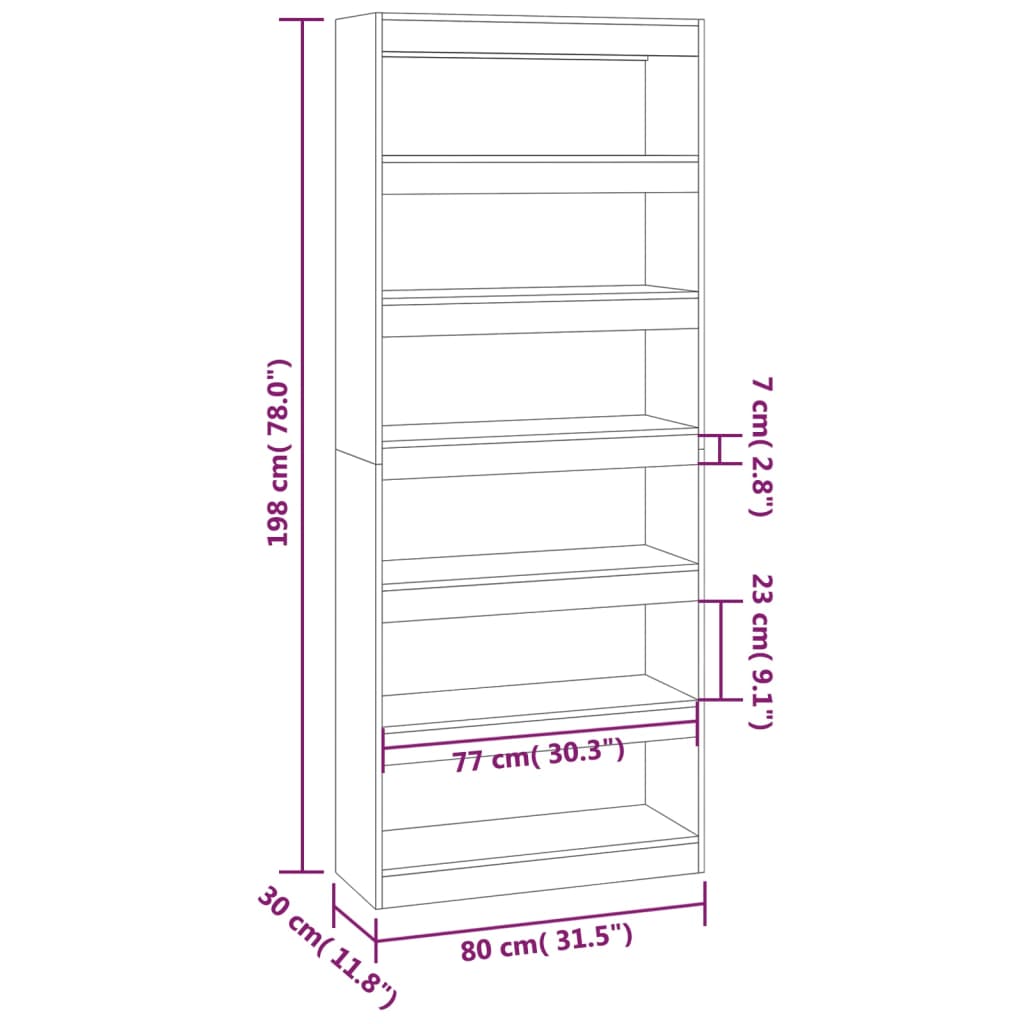 vidaXL Bibliotecă/Separator cameră, stejar afumat, 80x30x198 cm, PAL vidaXL Bibliotecă/Separator cameră, stejar afumat, 80x30x198 cm, PAL