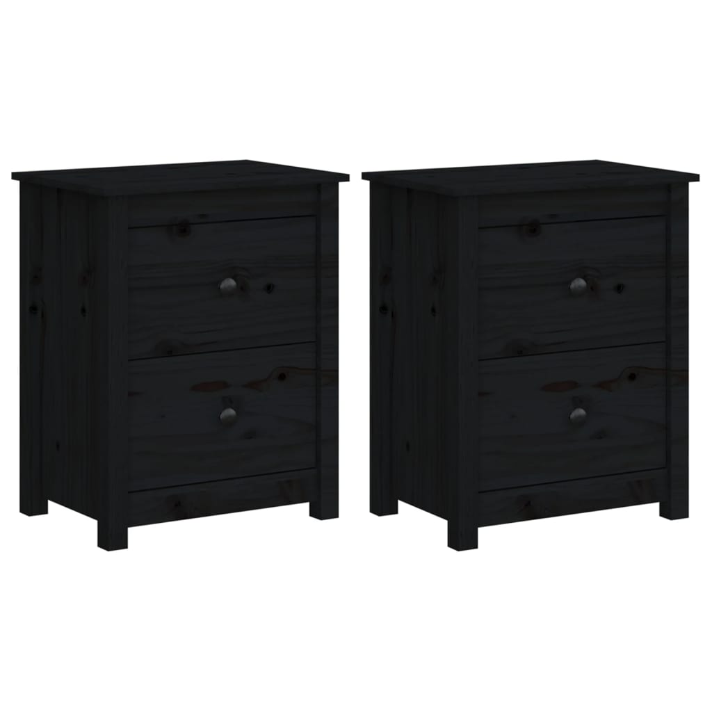 vidaXL Noptiere, 2 buc., negru, 50x35x61,5 cm, lemn masiv de pin vidaXL Noptiere, 2 buc., negru, 50x35x61,5 cm, lemn masiv de pin