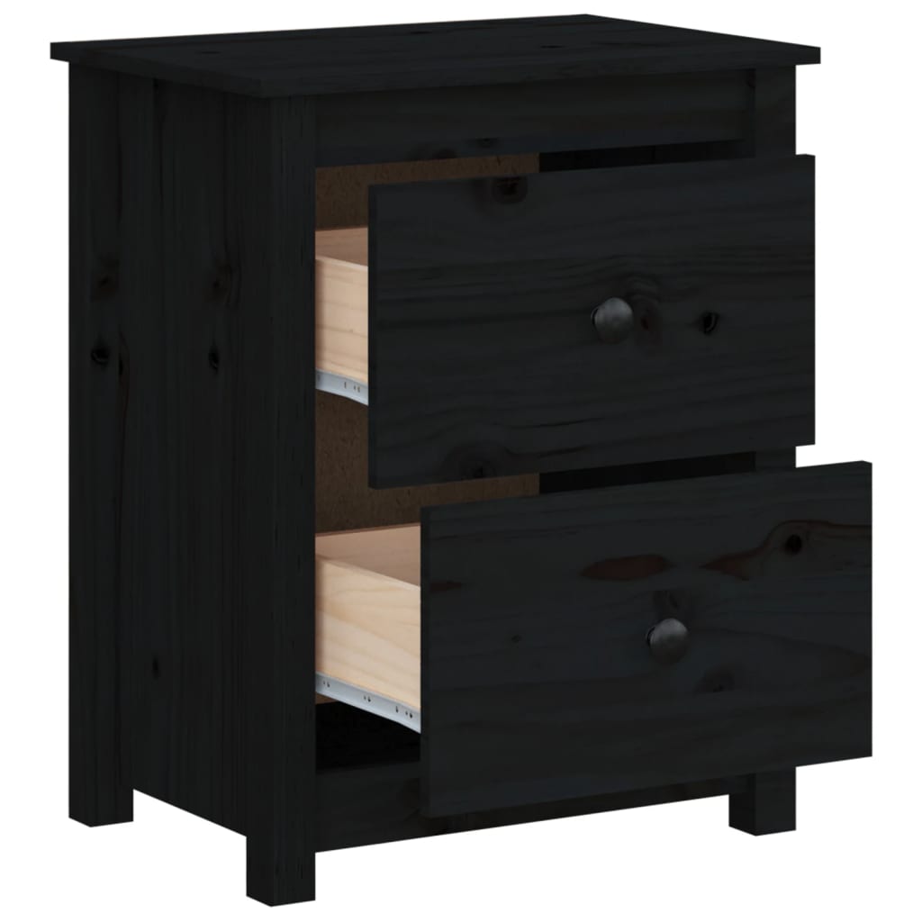 vidaXL Noptiere, 2 buc., negru, 50x35x61,5 cm, lemn masiv de pin vidaXL Noptiere, 2 buc., negru, 50x35x61,5 cm, lemn masiv de pin