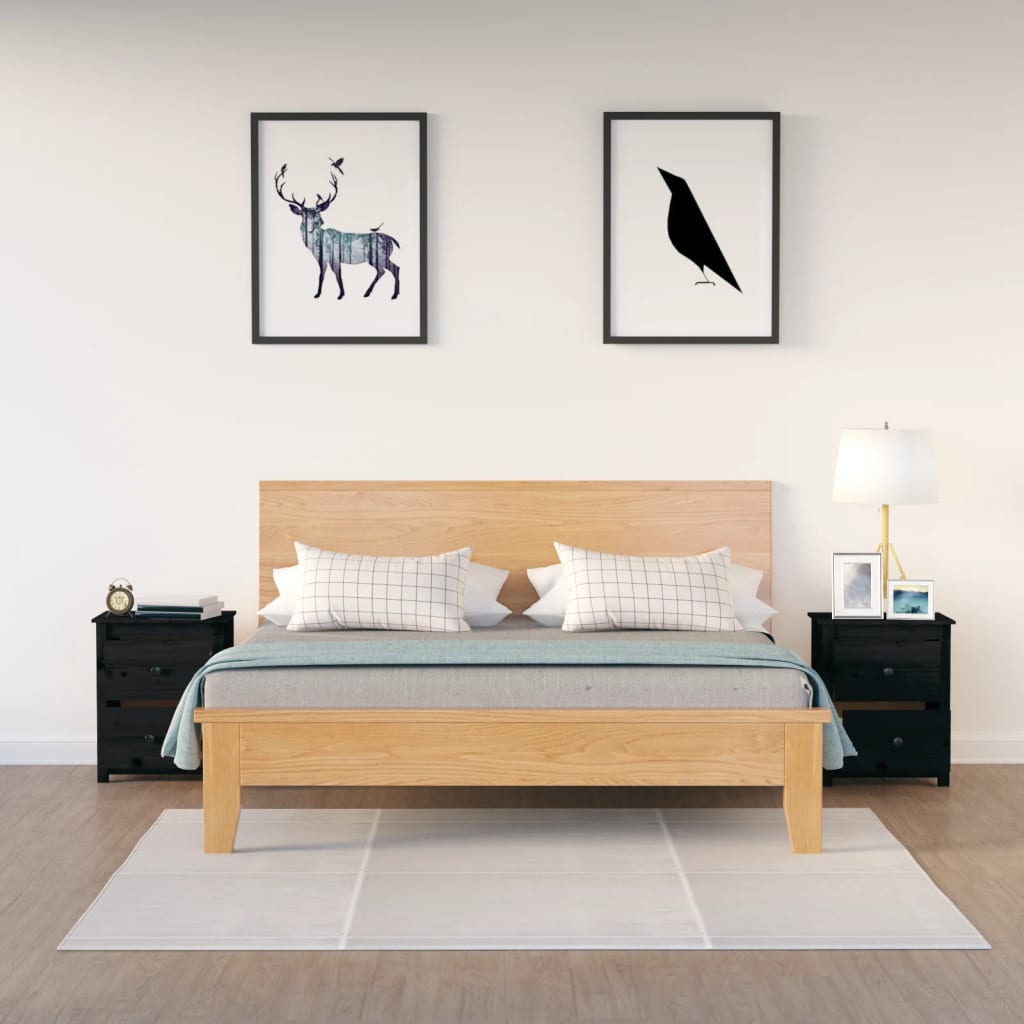 vidaXL Noptiere, 2 buc., negru, 50x35x61,5 cm, lemn masiv de pin vidaXL Noptiere, 2 buc., negru, 50x35x61,5 cm, lemn masiv de pin