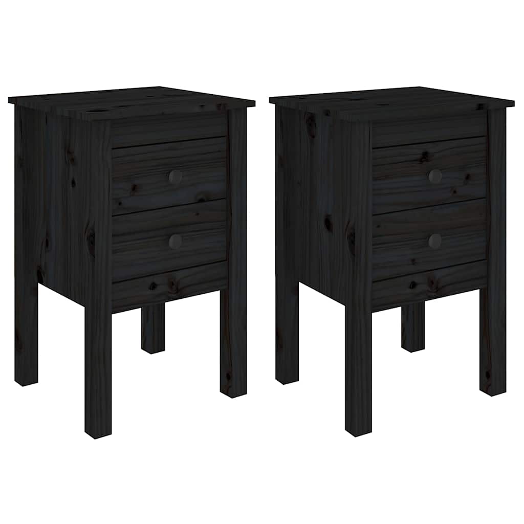 vidaXL Noptiere, 2 buc., negru, 40x35x61,5 cm, lemn masiv de pin vidaXL Noptiere, 2 buc., negru, 40x35x61,5 cm, lemn masiv de pin