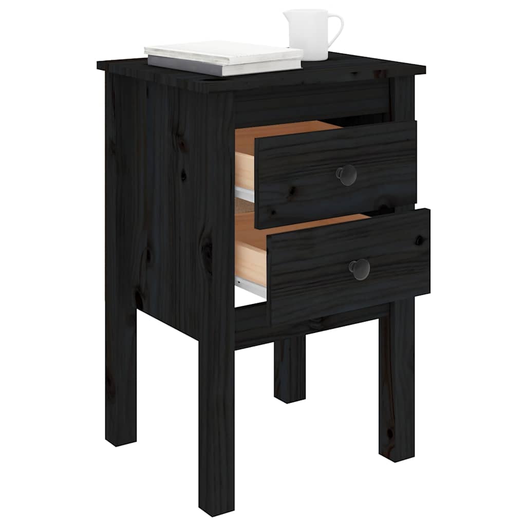 vidaXL Noptiere, 2 buc., negru, 40x35x61,5 cm, lemn masiv de pin vidaXL Noptiere, 2 buc., negru, 40x35x61,5 cm, lemn masiv de pin