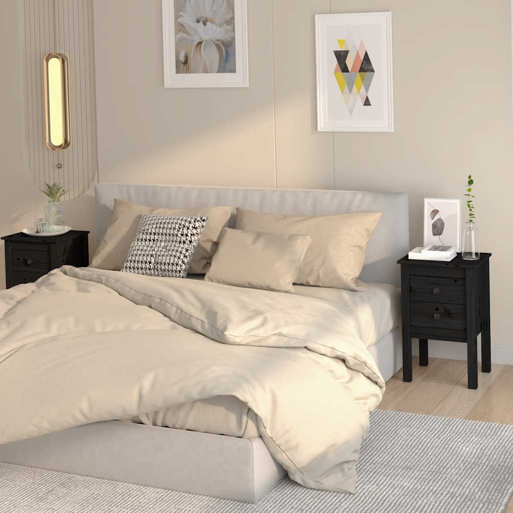 vidaXL Noptiere, 2 buc., negru, 40x35x61,5 cm, lemn masiv de pin vidaXL Noptiere, 2 buc., negru, 40x35x61,5 cm, lemn masiv de pin