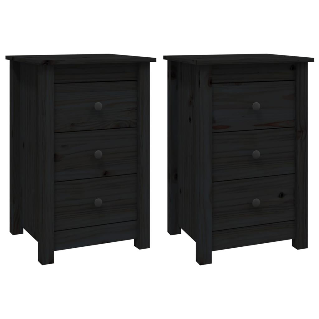 vidaXL Noptiere, 2 buc., negru, 40x35x61,5 cm, lemn masiv de pin vidaXL Noptiere, 2 buc., negru, 40x35x61,5 cm, lemn masiv de pin