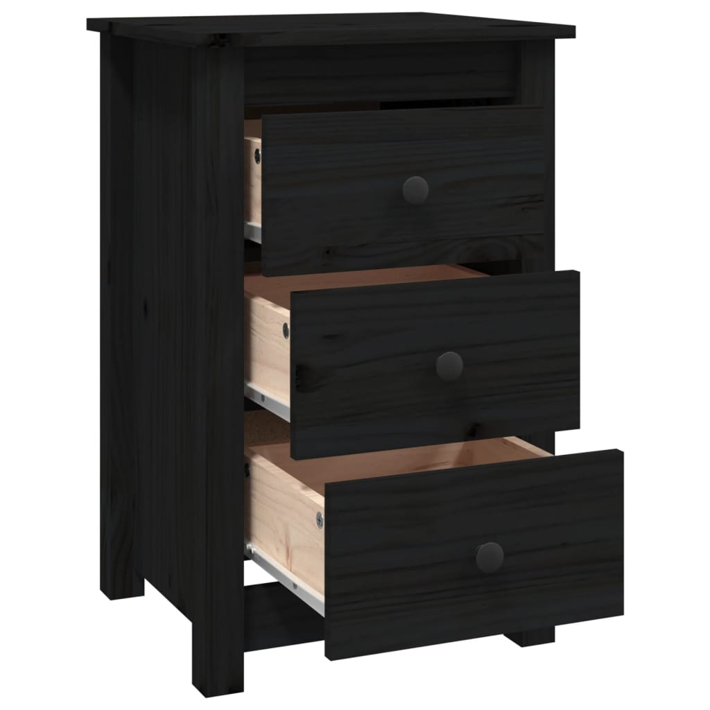 vidaXL Noptiere, 2 buc., negru, 40x35x61,5 cm, lemn masiv de pin vidaXL Noptiere, 2 buc., negru, 40x35x61,5 cm, lemn masiv de pin