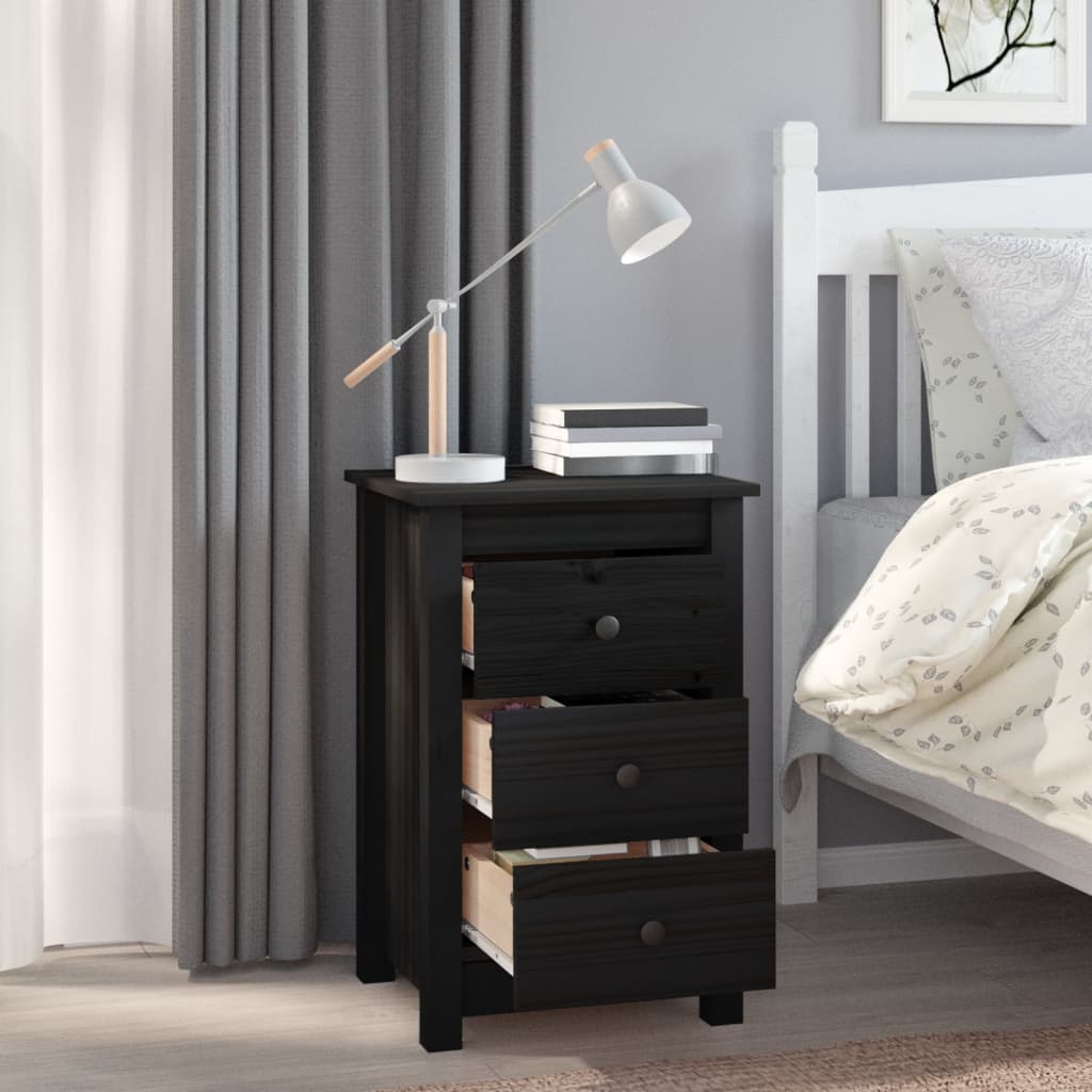 vidaXL Noptiere, 2 buc., negru, 40x35x61,5 cm, lemn masiv de pin vidaXL Noptiere, 2 buc., negru, 40x35x61,5 cm, lemn masiv de pin