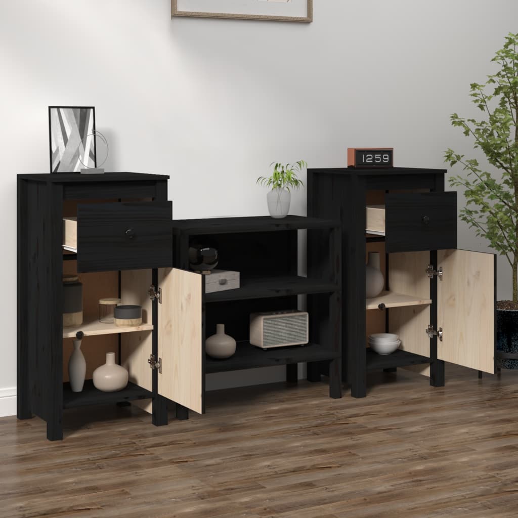 vidaXL Servante, 2 buc., negru, 40x35x80 cm, lemn masiv de pin vidaXL Servante, 2 buc., negru, 40x35x80 cm, lemn masiv de pin