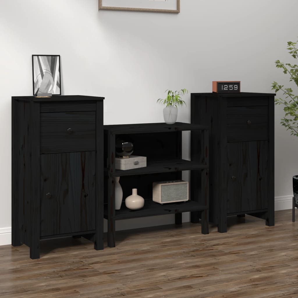 vidaXL Servante, 2 buc., negru, 40x35x80 cm, lemn masiv de pin vidaXL Servante, 2 buc., negru, 40x35x80 cm, lemn masiv de pin