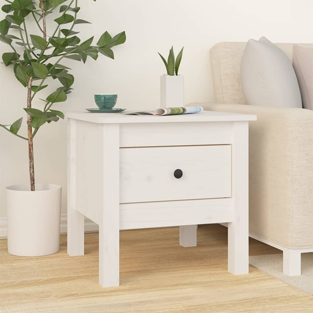 vidaXL Mese laterale, 2 buc., alb, 40x40x39 cm, lemn masiv de pin