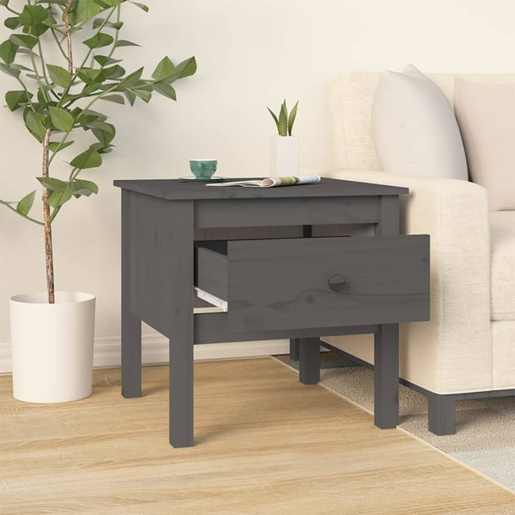 vidaXL Mese laterale, 2 buc., gri, 50x50x49 cm, lemn masiv de pin