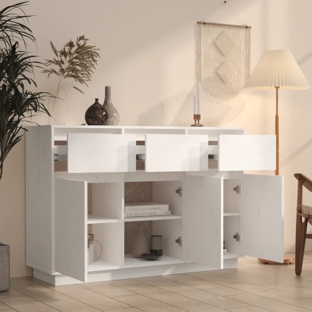 vidaXL Servantă, alb, 110x34x75 cm, lemn masiv de pin