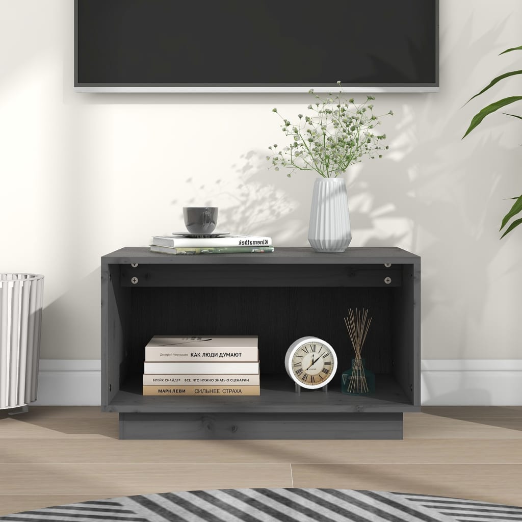 vidaXL Comodă TV, gri, 60x35x35 cm, lemn masiv de pin vidaXL Comodă TV, gri, 60x35x35 cm, lemn masiv de pin
