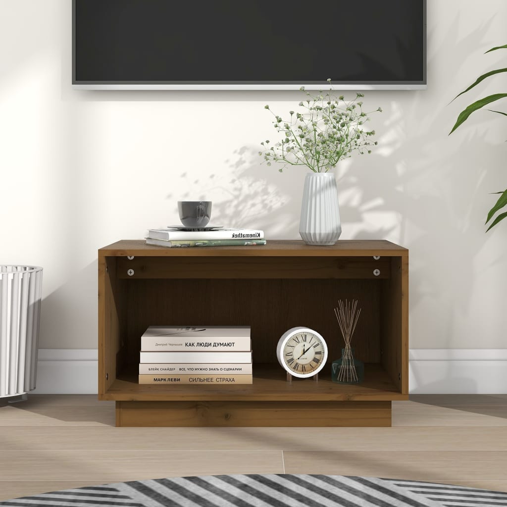 vidaXL Comodă TV, maro miere, 60x35x35 cm, lemn masiv de pin vidaXL Comodă TV, maro miere, 60x35x35 cm, lemn masiv de pin