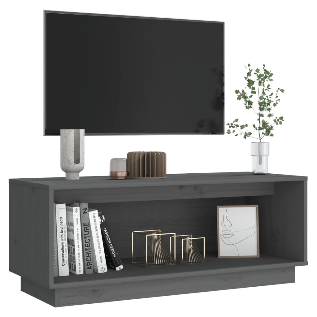 vidaXL Comodă TV, gri, 90x35x35 cm, lemn masiv de pin vidaXL Comodă TV, gri, 90x35x35 cm, lemn masiv de pin