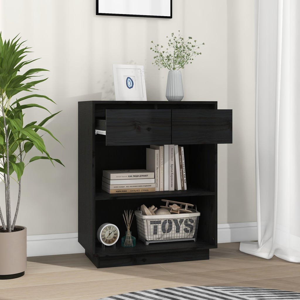 vidaXL Dulap consolă, negru, 60x34x75 cm, lemn masiv de pin vidaXL Dulap consolă, negru, 60x34x75 cm, lemn masiv de pin