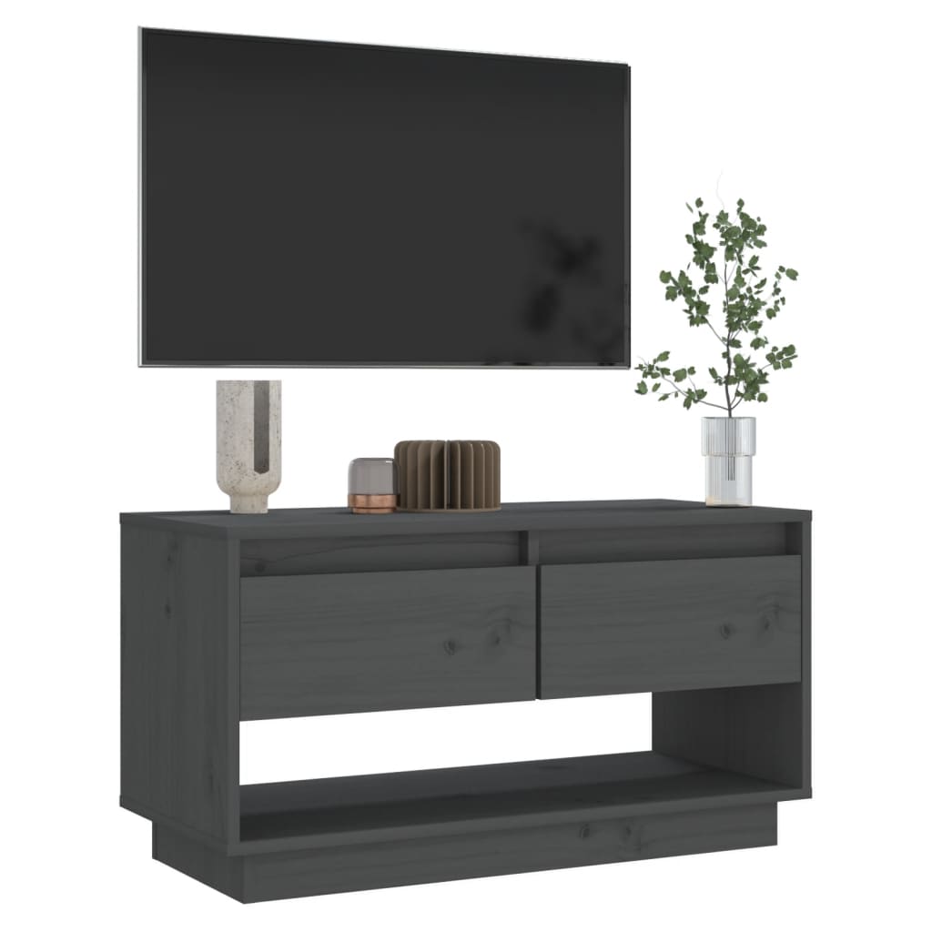 vidaXL Comodă TV, gri, 74x34x40 cm, lemn masiv de pin vidaXL Comodă TV, gri, 74x34x40 cm, lemn masiv de pin