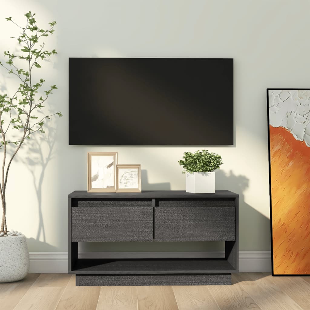 vidaXL Comodă TV, gri, 74x34x40 cm, lemn masiv de pin vidaXL Comodă TV, gri, 74x34x40 cm, lemn masiv de pin