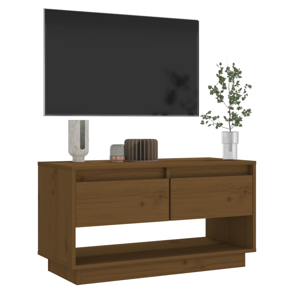 vidaXL Comodă TV, maro miere, 74x34x40 cm, lemn masiv de pin vidaXL Comodă TV, maro miere, 74x34x40 cm, lemn masiv de pin