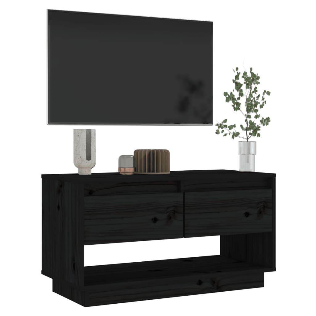 vidaXL Comodă TV, negru, 74x34x40 cm, lemn masiv de pin