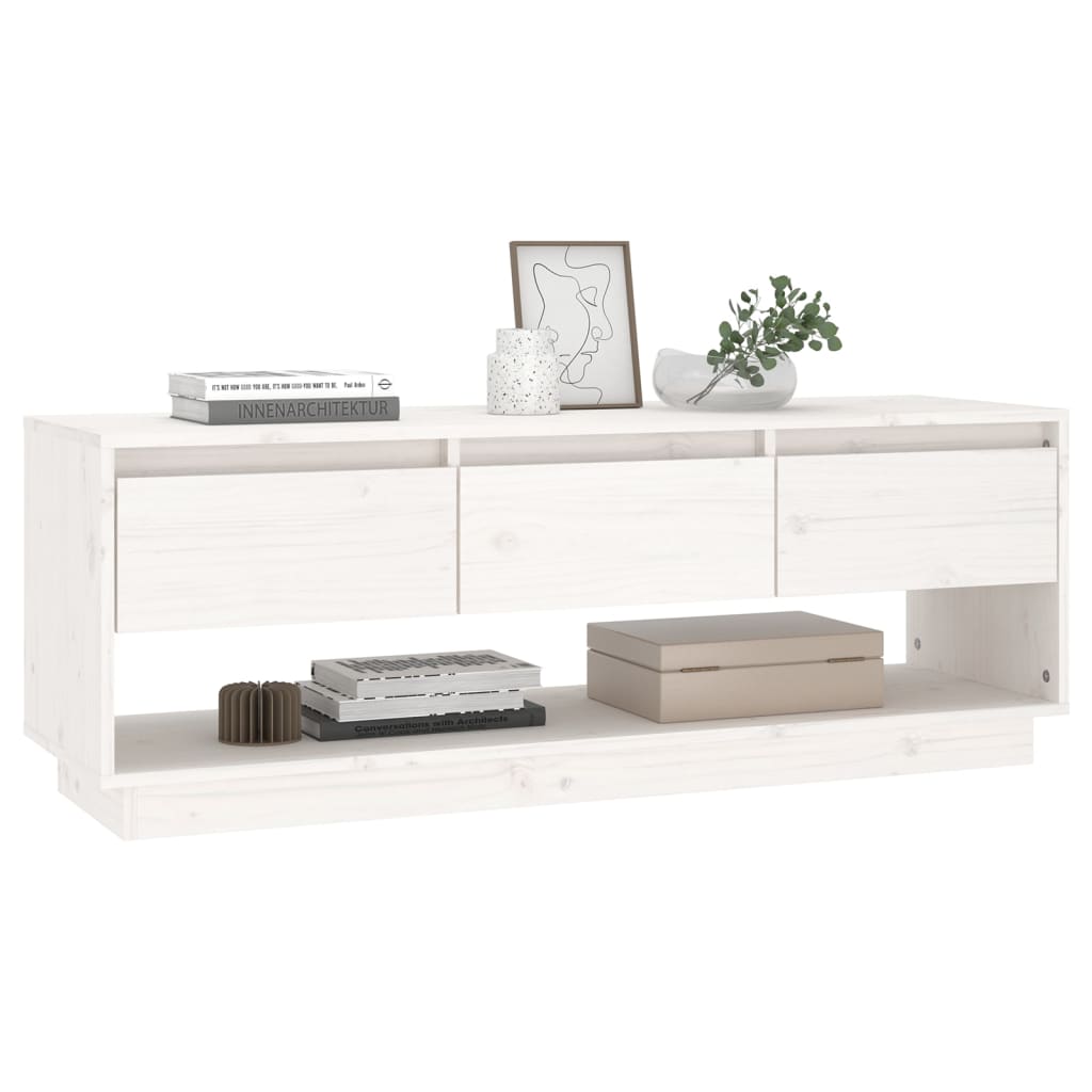 vidaXL Comodă TV, alb, 110,5x34x40 cm, lemn masiv de pin