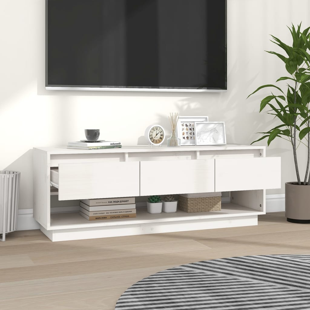vidaXL Comodă TV, alb, 110,5x34x40 cm, lemn masiv de pin