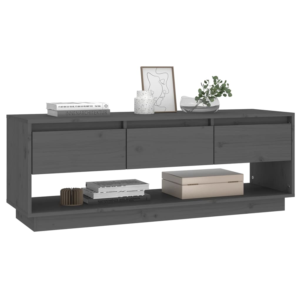 vidaXL Comodă TV, gri, 110,5x34x40 cm, lemn masiv de pin vidaXL Comodă TV, gri, 110,5x34x40 cm, lemn masiv de pin
