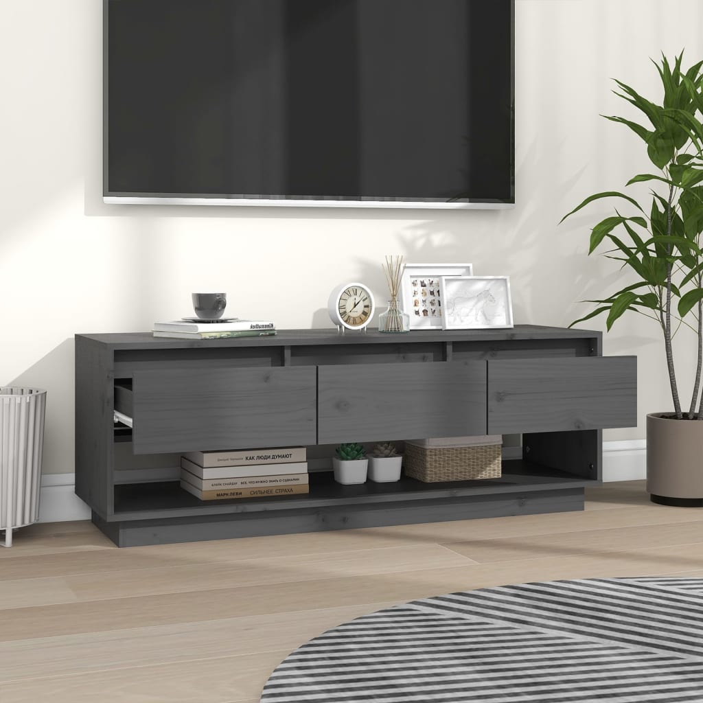 vidaXL Comodă TV, gri, 110,5x34x40 cm, lemn masiv de pin vidaXL Comodă TV, gri, 110,5x34x40 cm, lemn masiv de pin