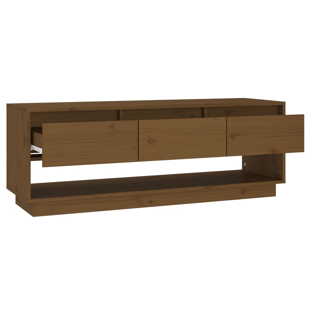 vidaXL Comodă TV, maro miere, 110,5x34x40 cm, lemn masiv de pin vidaXL Comodă TV, maro miere, 110,5x34x40 cm, lemn masiv de pin