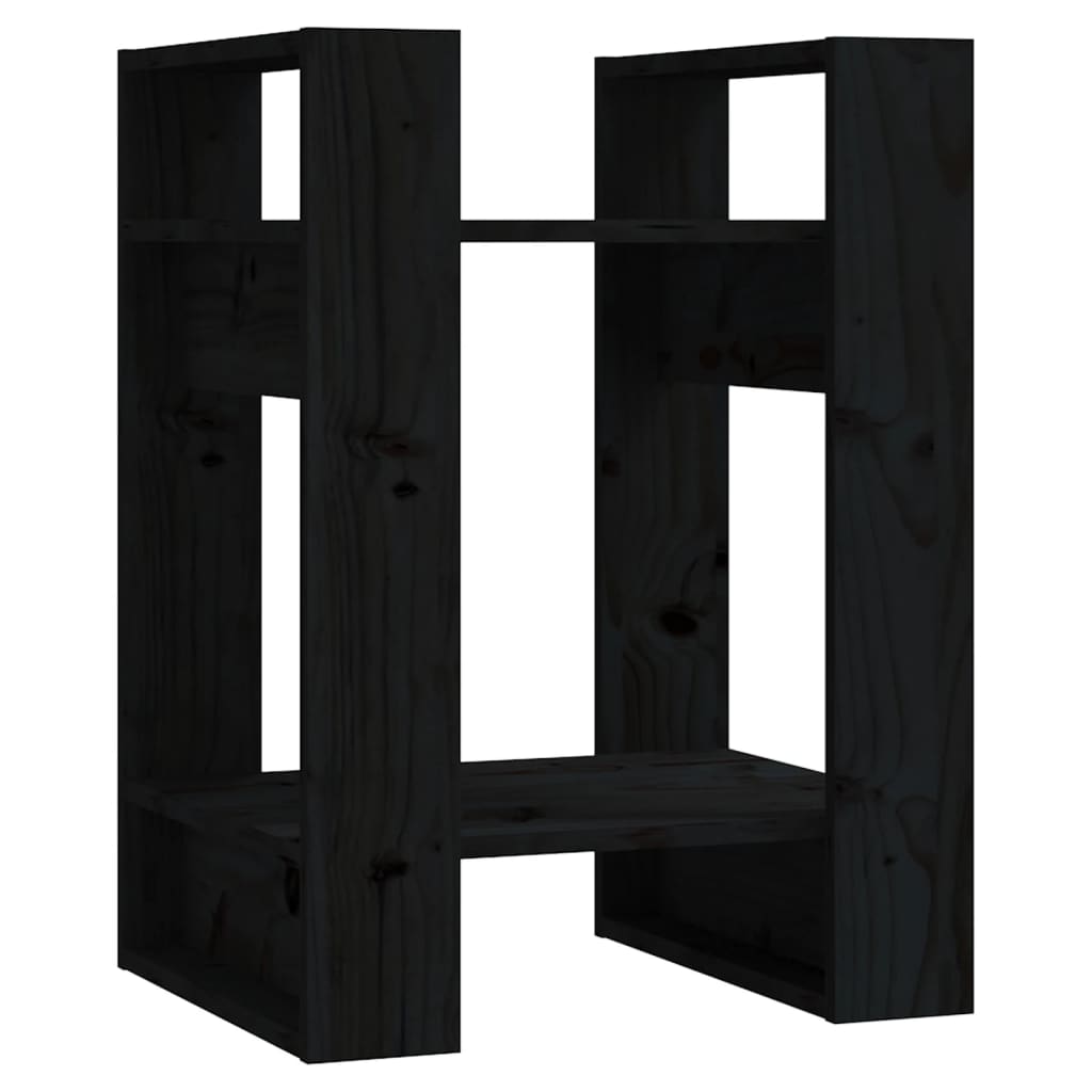 vidaXL Bibliotecă/Separator cameră negru 41x35x57 cm lemn masiv pin
