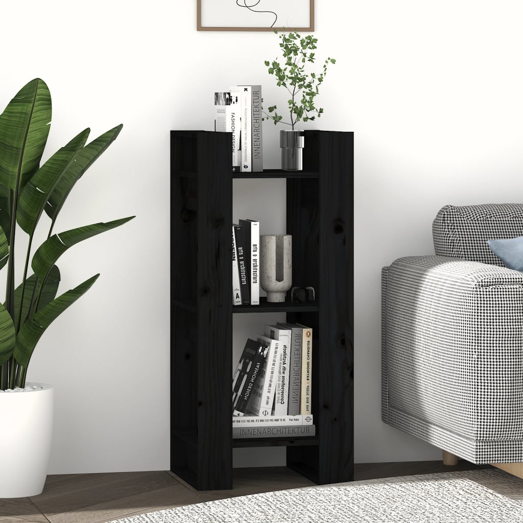 vidaXL Bibliotecă/Separator cameră, negru, 41x35x91 cm, lemn masiv pin vidaXL Bibliotecă/Separator cameră, negru, 41x35x91 cm, lemn masiv pin