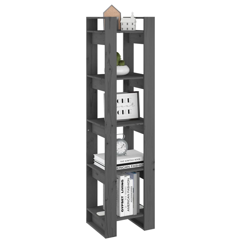 vidaXL Bibliotecă/Separator cameră, gri, 41x35x160 cm, lemn masiv pin vidaXL Bibliotecă/Separator cameră, gri, 41x35x160 cm, lemn masiv pin