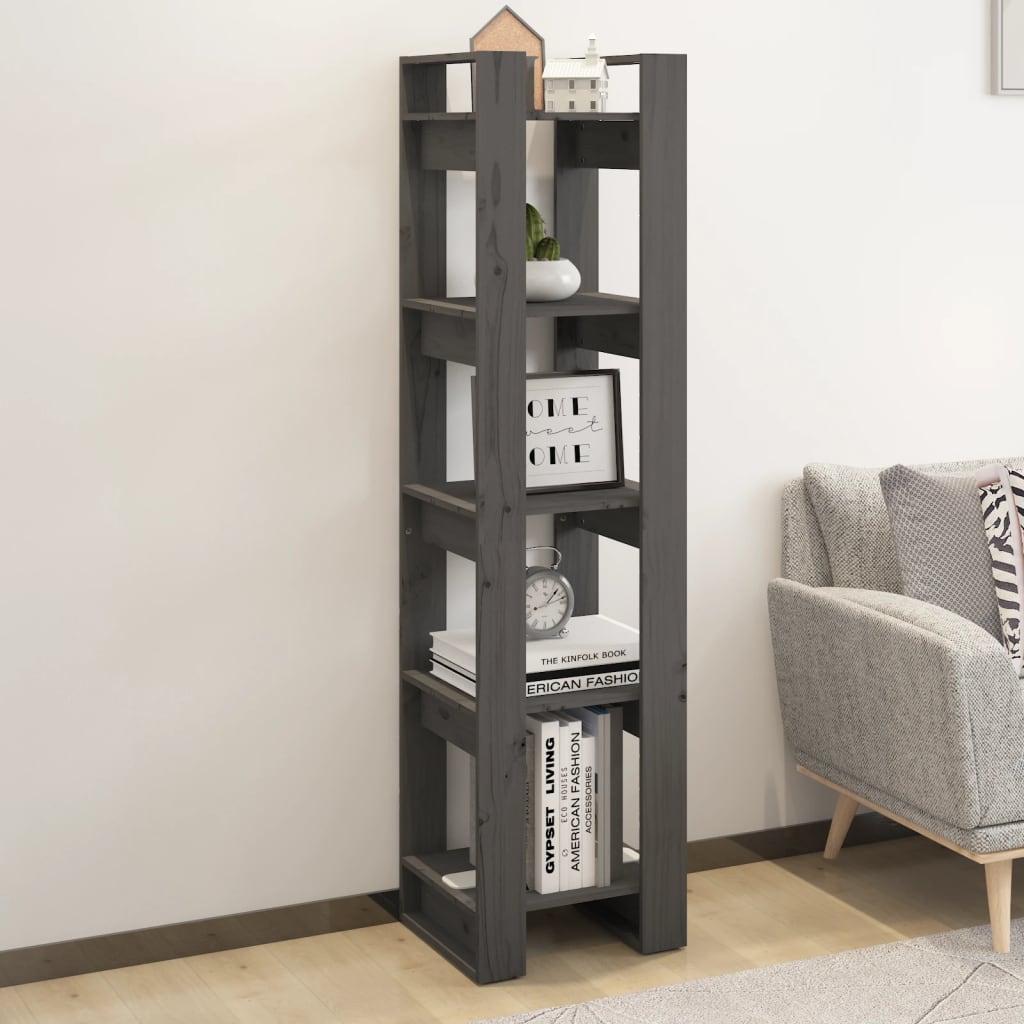 vidaXL Bibliotecă/Separator cameră, gri, 41x35x160 cm, lemn masiv pin vidaXL Bibliotecă/Separator cameră, gri, 41x35x160 cm, lemn masiv pin