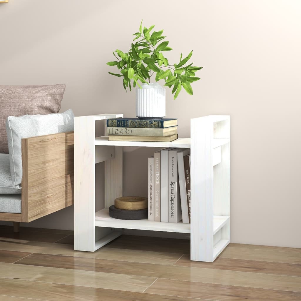 vidaXL Bibliotecă/Separator cameră, alb, 60x35x57 cm, lemn masiv pin