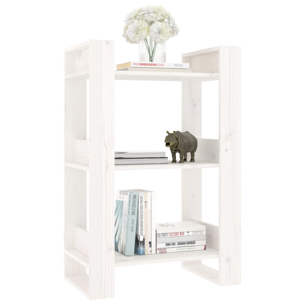 vidaXL Bibliotecă/Separator cameră, alb,60x35x91 cm, lemn masiv pin