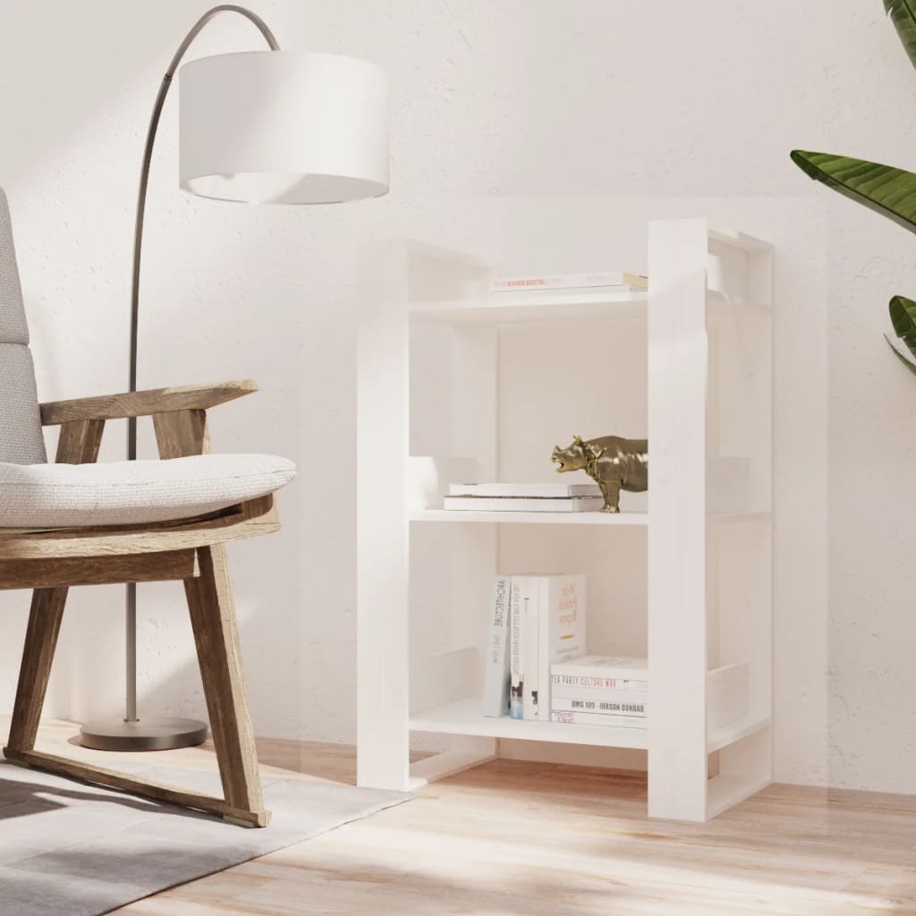 vidaXL Bibliotecă/Separator cameră, alb,60x35x91 cm, lemn masiv pin