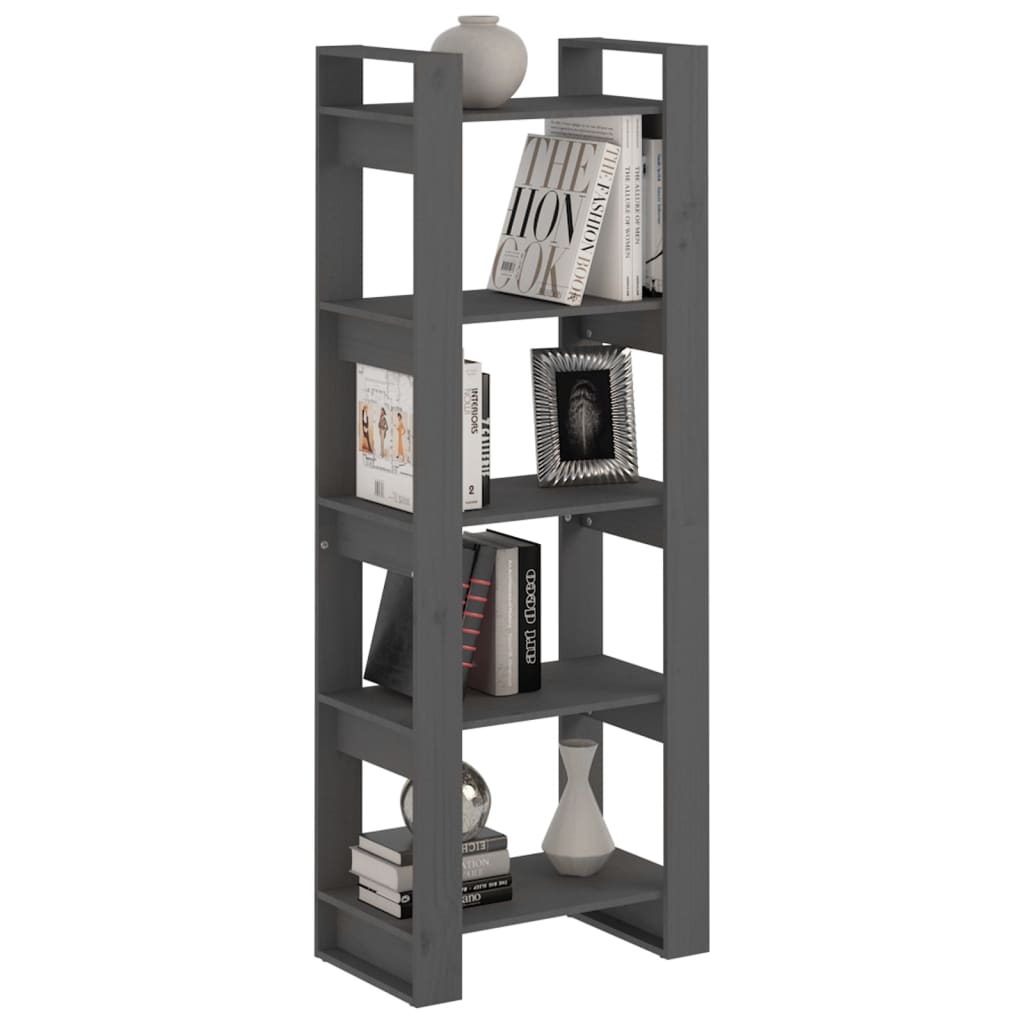 vidaXL Bibliotecă/Separator cameră, gri, 60x35x160 cm, lemn masiv vidaXL Bibliotecă/Separator cameră, gri, 60x35x160 cm, lemn masiv