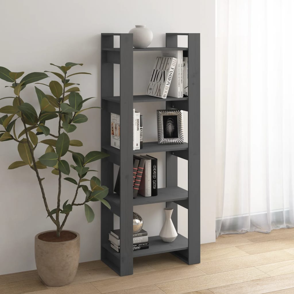 vidaXL Bibliotecă/Separator cameră, gri, 60x35x160 cm, lemn masiv vidaXL Bibliotecă/Separator cameră, gri, 60x35x160 cm, lemn masiv