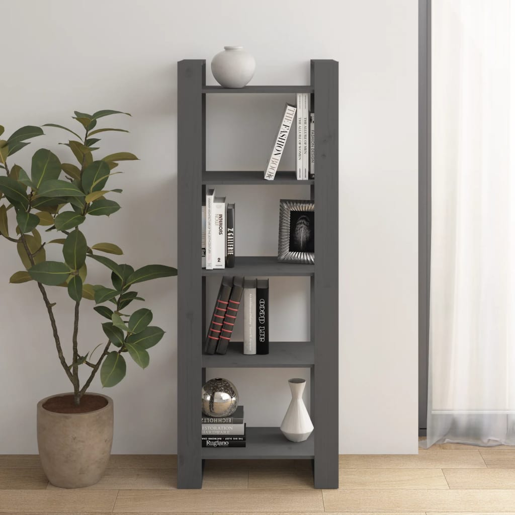vidaXL Bibliotecă/Separator cameră, gri, 60x35x160 cm, lemn masiv vidaXL Bibliotecă/Separator cameră, gri, 60x35x160 cm, lemn masiv