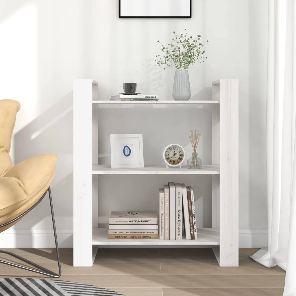 vidaXL Bibliotecă/Separator cameră, alb, 80x35x91 cm, lemn masiv pin