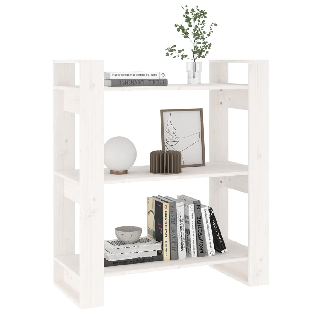 vidaXL Bibliotecă/Separator cameră, alb, 80x35x91 cm, lemn masiv pin