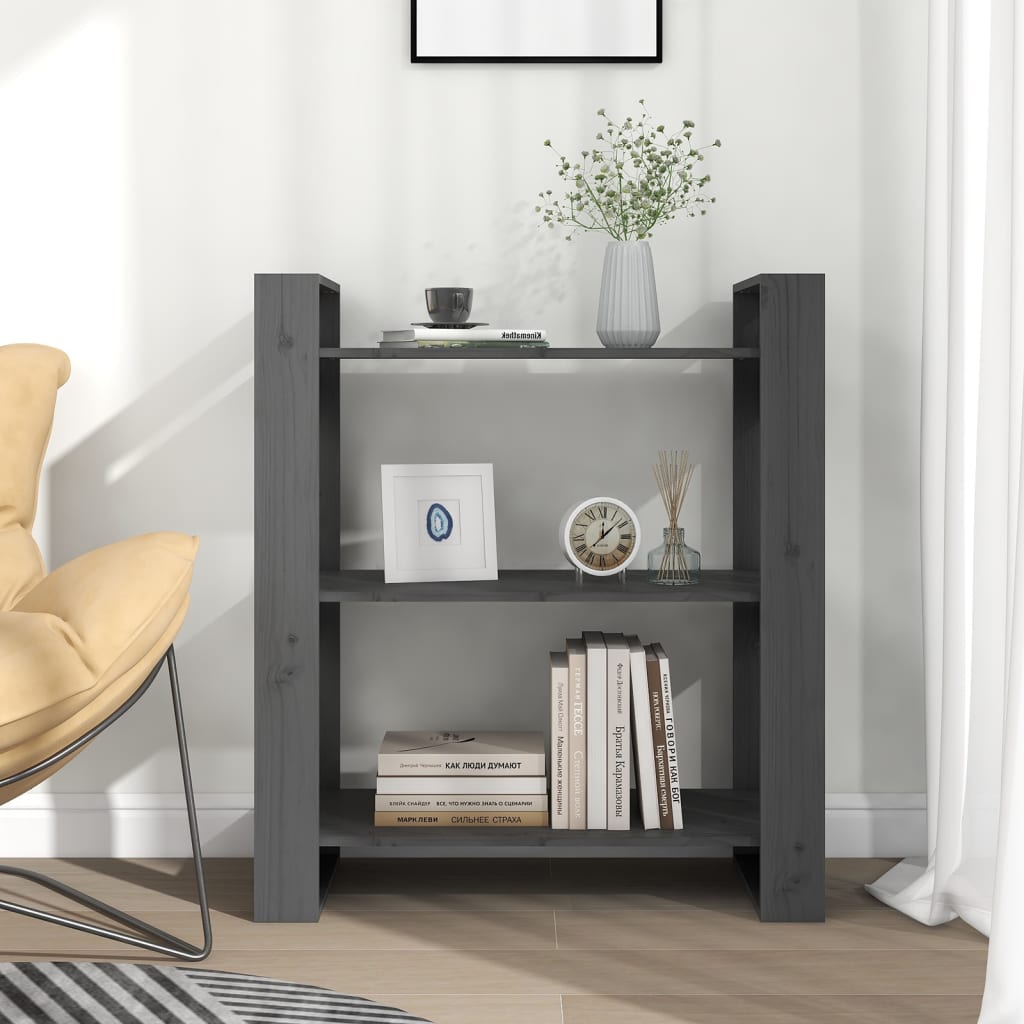 vidaXL Bibliotecă/Separator cameră, gri, 80x35x91 cm, lemn masiv pin