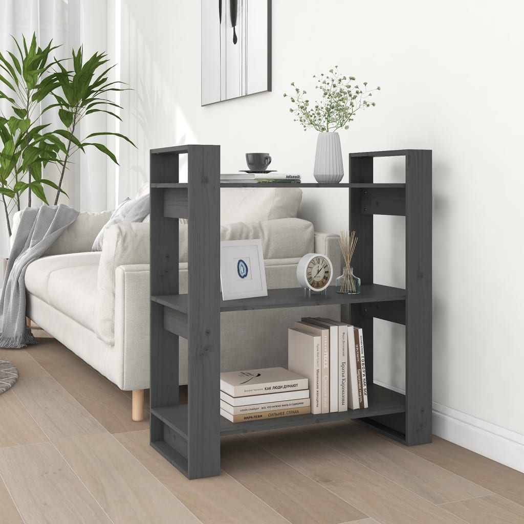 vidaXL Bibliotecă/Separator cameră, gri, 80x35x91 cm, lemn masiv pin