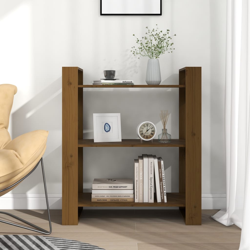 vidaXL Bibliotecă/Separator cameră, maro miere, 80x35x91 cm, lemn pin vidaXL Bibliotecă/Separator cameră, maro miere, 80x35x91 cm, lemn pin
