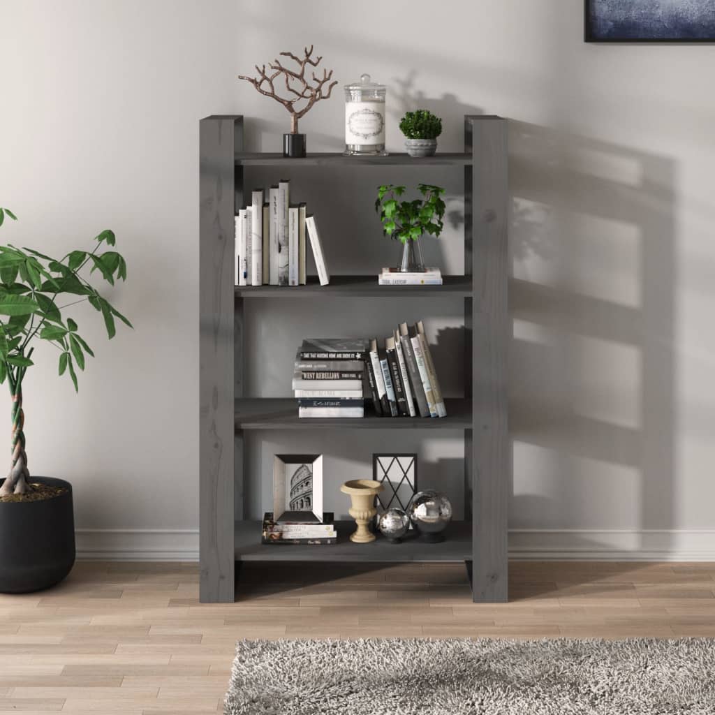 vidaXL Bibliotecă/Separator cameră, gri, 80x35x125 cm, lemn masiv pin vidaXL Bibliotecă/Separator cameră, gri, 80x35x125 cm, lemn masiv pin